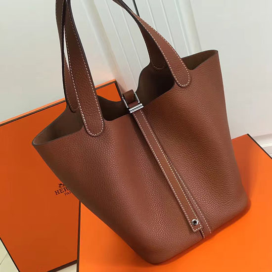 Borsa Tote Hermes Picotin Lock 22 Togo Pelle Marrone HP1112