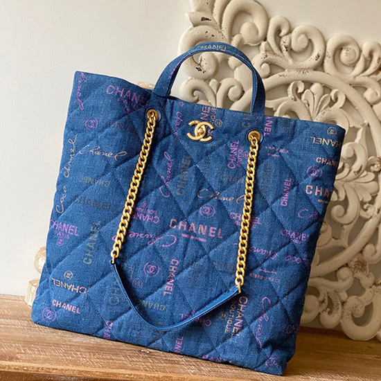 Borsa Tote In Denim Chanel Blu As3128