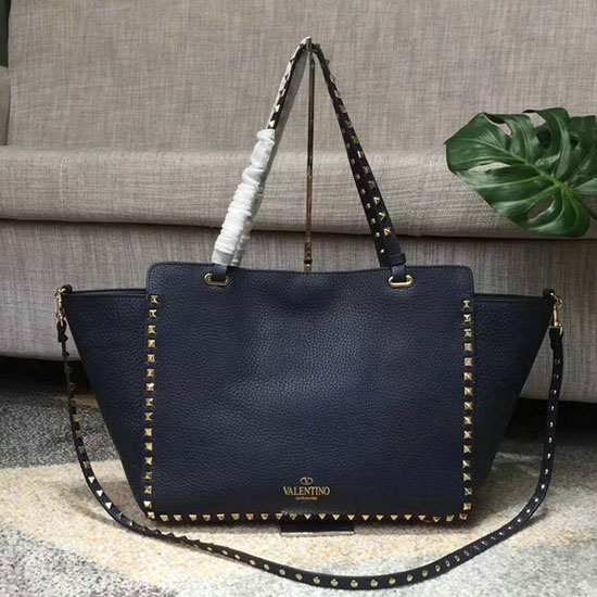 Borsa Tote Media Blu Valentino Rockstud V1125