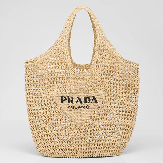 Borsa Tote Prada In Rafia Alluncinetto Beige 1bg424