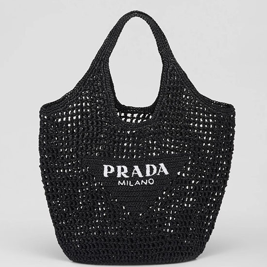 Borsa Tote Prada In Rafia Alluncinetto Nera 1bg424