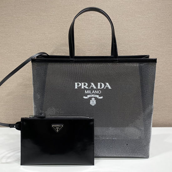 Borsa Tote Prada In Rete Con Paillettes Nera 1bg416