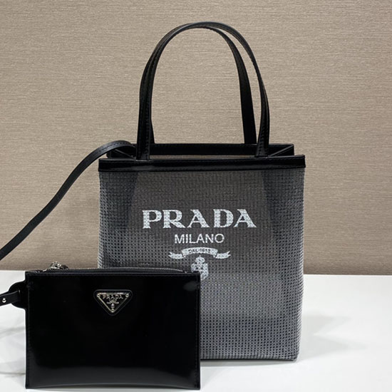 Borsa Tote Prada Piccola In Rete Con Paillettes Nera 1bg417