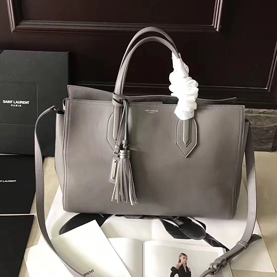 Borsa Tote Saint Laurent Cabas In Pelle Di Vitello Grigia 464229