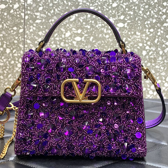 Borsa Valentino Mini Vsling Con Ricamo 3d Viola V0068