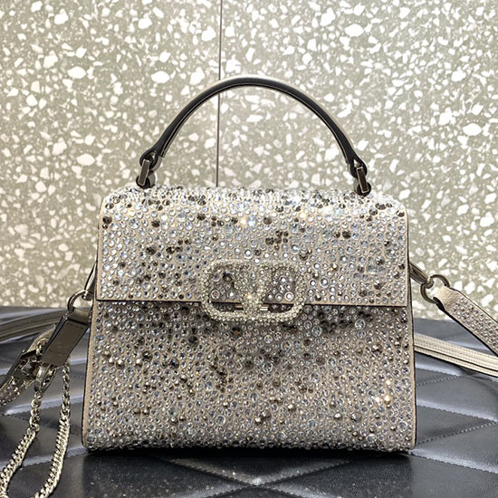 Borsa Valentino Mini Vsling Con Strass Grigia V0097