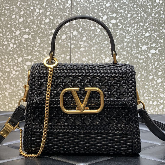 Borsa Valentino Vsling Piccola In Nappa Metallizzata Intrecciata Nera V0069