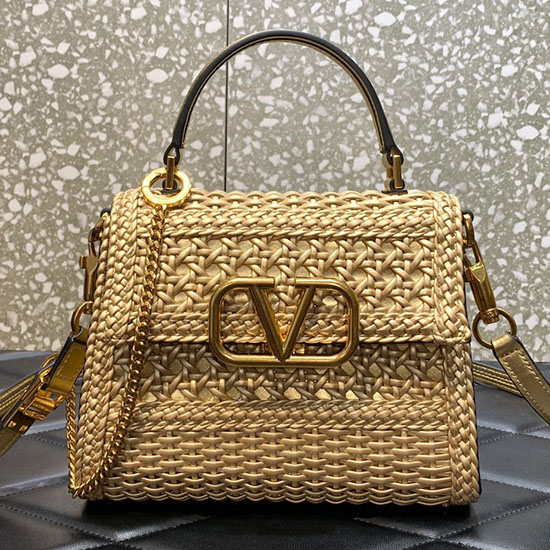 Borsa Valentino Vsling Piccola In Nappa Metallizzata Intrecciata Oro V0069