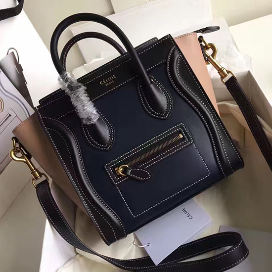 Celine Nano Bagaglio Denim Blu E Rosa Pelle Originale Cl112510