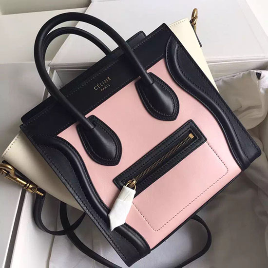 Celine Nano Bagaglio In Pelle Originale Rosa E Bianco Sporco Cl112510