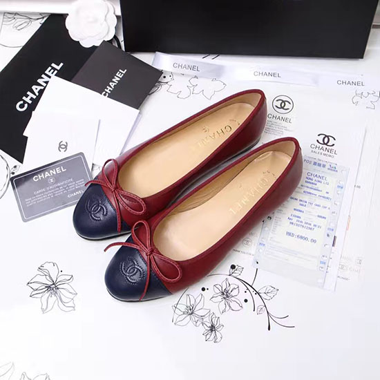 Chanel Ballerine In Pelle Di Agnello Bordeaux Punta Blu Ch1610