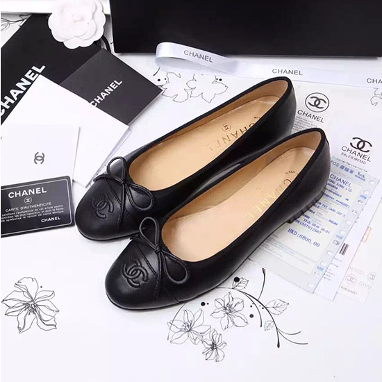 Chanel Ballerine In Pelle Di Agnello Marrone Chiaro Punta Nera Ch1610