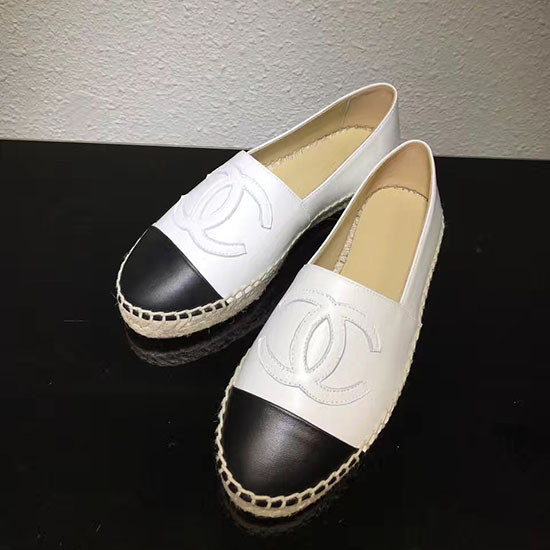 Chanel Espadrillas Cc In Pelle Di Agnello Bianche Piatte Ch0731