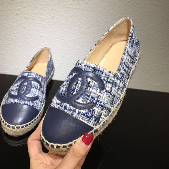 Chanel Espadrillas In Tweed Piatte Blu Ch073004