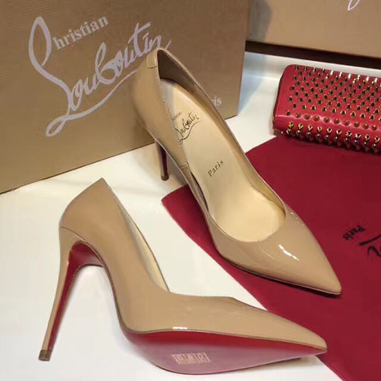 Christian Louboutin Décolleté Con Tacco Alto In Vernice Beige Cl004