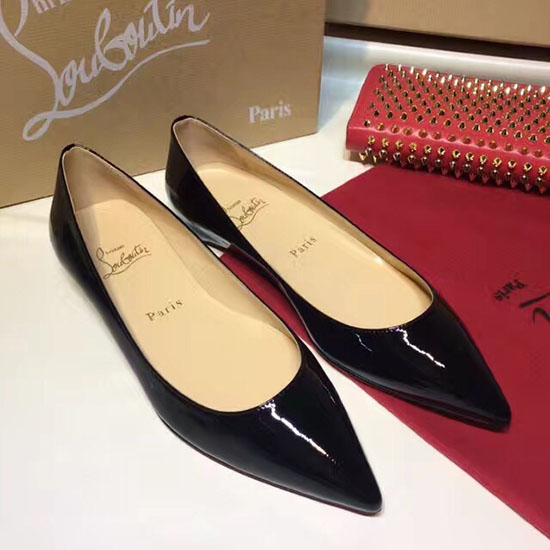 Christian Louboutin Pelle Verniciata A Punta Piatta Nera Cl003