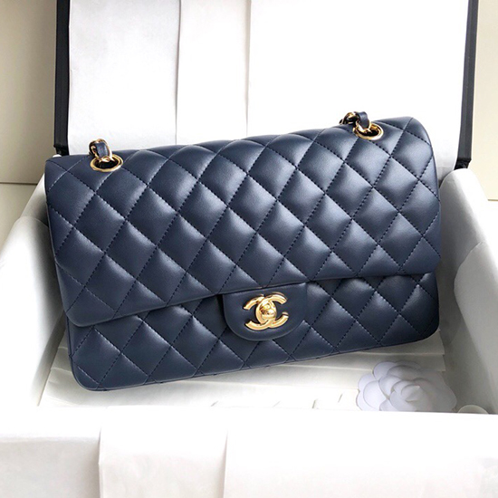 Classica Borsa A Tracolla Chanel Con Patta In Pelle Di Agnello Blu A1112