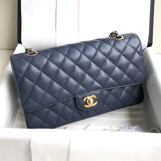 Classica Borsa A Tracolla Con Patta In Pelle Chanel Caviale Blu A1112