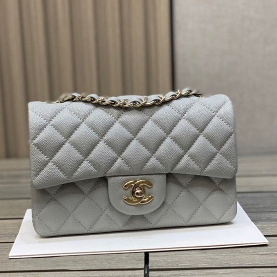 Classica Borsa Chanel Con Patta Piccola In Pelle Di Vitello Granulata Grigia Cf1116