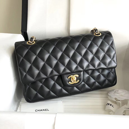 Classica Borsa Chanel In Pelle Di Agnello Nera Con Hardware Dorato A1112