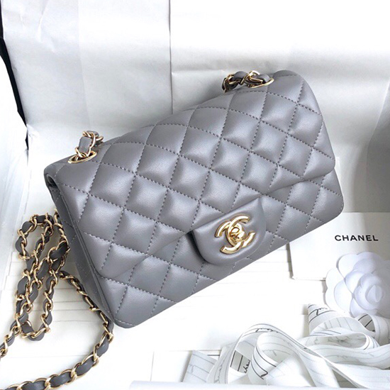 Classica Borsa Chanel In Pelle Di Agnello Piccola Con Patta Grigia Cf1116