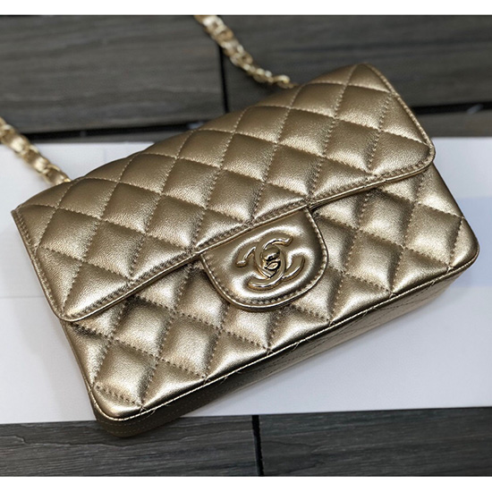 Classica Borsa Chanel In Pelle Di Agnello Piccola Con Patta Oro Cf1116