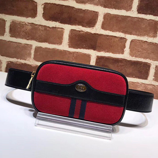 Custodia Per Iphone Gucci Ophidia In Pelle Scamosciata Con Cintura Rossa 519308