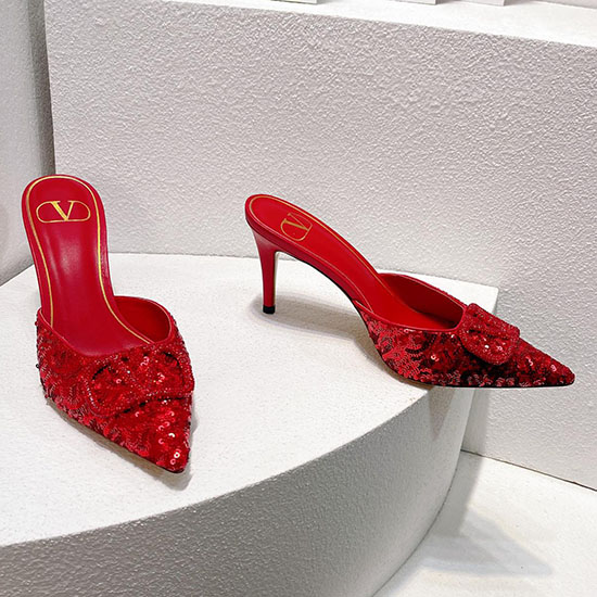 Décolleté Valentino In Paillettes Rosse Snv073003