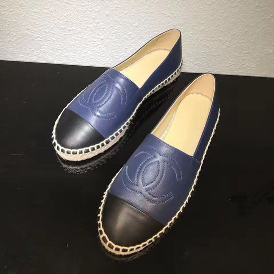 Espadrillas Chanel Cc In Pelle Di Agnello Piatte Blu Ch0731