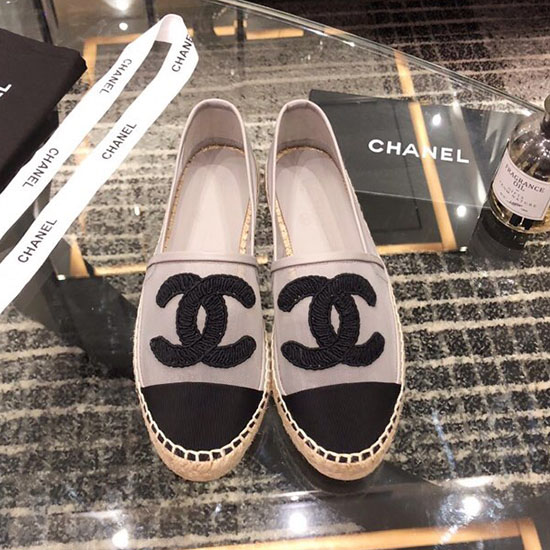 Espadrillas Chanel In Rete E Gros Grain Grigie C15063