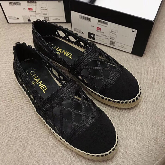 Espadrillas Chanel In Tessuto Nero Piatto Ch05081