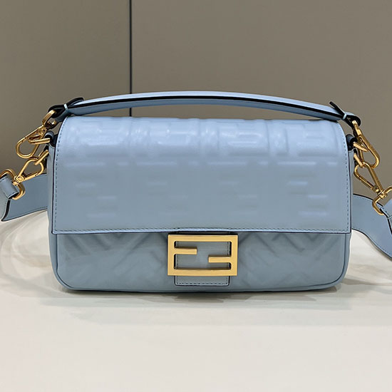 Fendi Baguette Borsa Media In Pelle Blu F0135