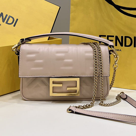 Fendi Baguette Mini Borsa In Pelle Beige F0191s