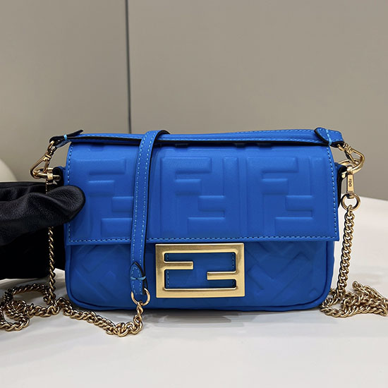 Fendi Baguette Mini Borsa In Pelle Blu F0191s