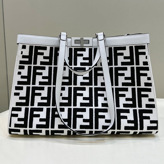 Fendi Borsa Tote Media In Tela Bianca F8625a