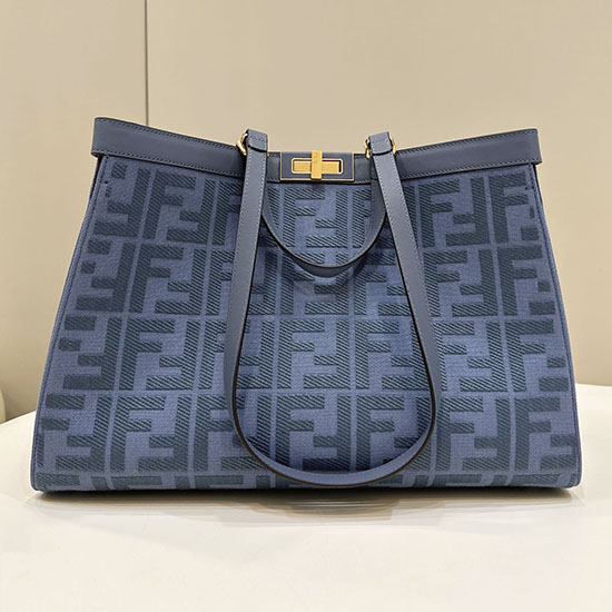 Fendi Borsa Tote Media In Tela Blu F8625a