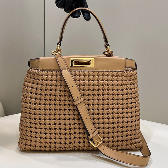 Fendi Peekaboo In Pelle Intrecciata Beige F0705