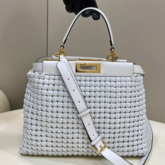 Fendi Peekaboo In Pelle Intrecciata Bianca F0705