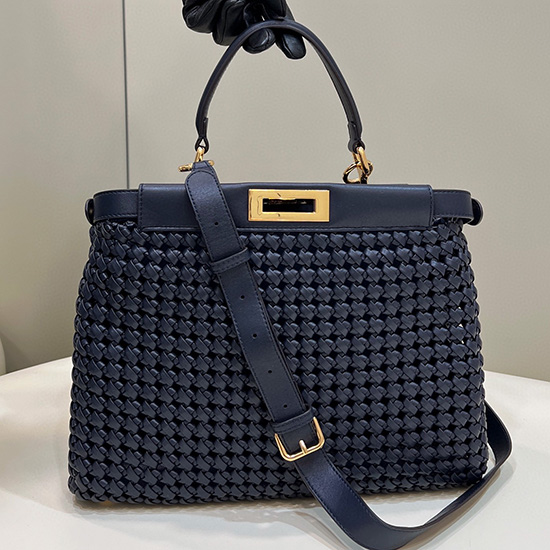 Fendi Peekaboo In Pelle Intrecciata Blu F0705