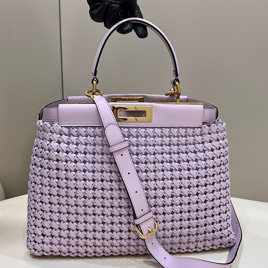 Fendi Peekaboo In Pelle Intrecciata Lavanda F0705