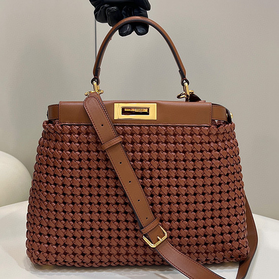 Fendi Peekaboo In Pelle Intrecciata Marrone F0705