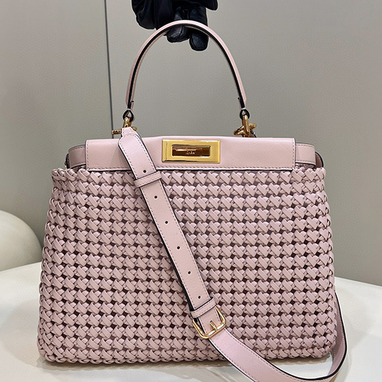 Fendi Peekaboo In Pelle Intrecciata Rosa F0705