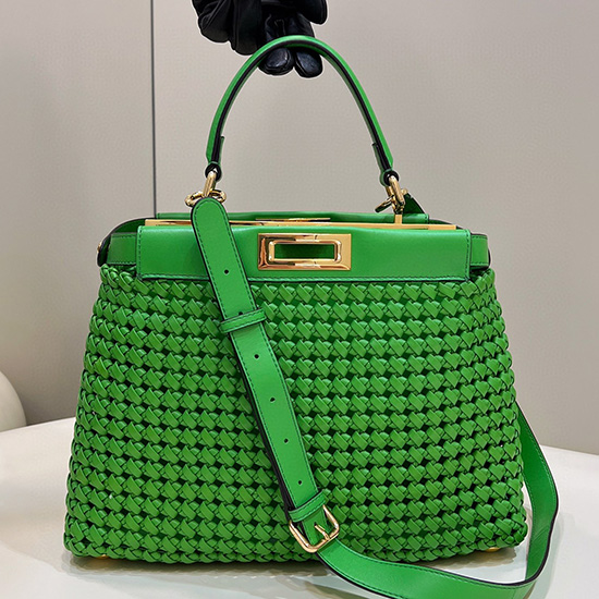 Fendi Pelle Intrecciata Peekaboo Verde F0705