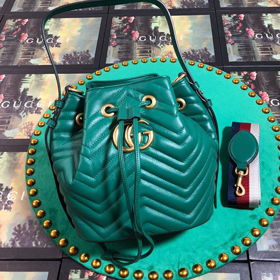 Gucci Borsa A Secchiello In Pelle GG Marmont Verde 476674