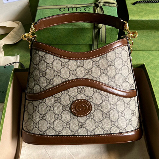 Gucci Borsa A Tracolla Grande Con G Intrecciate Marrone 696011