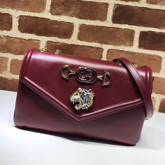 Gucci Borsa A Tracolla Media Con Testa Di Tigre Bordeaux 537241