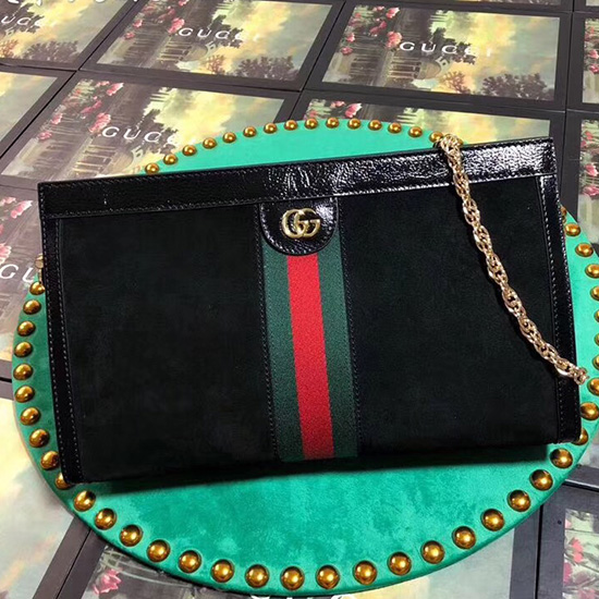 Gucci Borsa A Tracolla Media Ophidia In Pelle Scamosciata Nera 503876