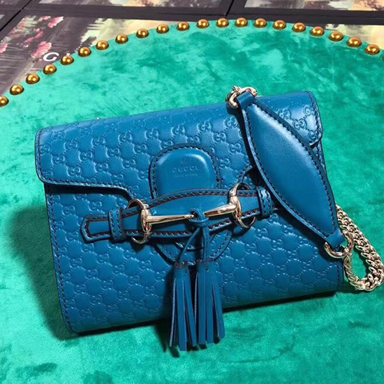 Gucci Borsa A Tracolla Mini Emily In Pelle Gg Guccissima Blu 449636