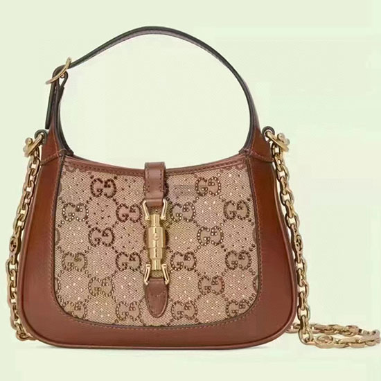 Gucci Borsa A Tracolla Mini Jackie 1961 Crystal GG Cammello 675799