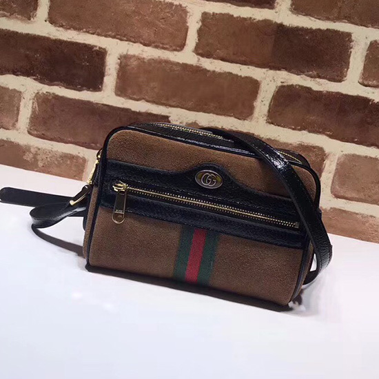 Gucci Borsa A Tracolla Mini Ophidia In Pelle Scamosciata Marrone 517350